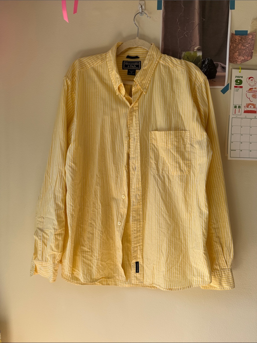 MEN'S ABERCROMBIE & FITCH YELLOW STRIPE Button Down SHIRT SIZE MEDIUM Long Sleev